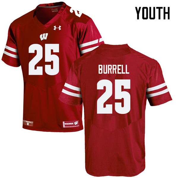 Youth #25 Eric Burrell Wisconsin Badgers College Football Jerseys Sale-Red